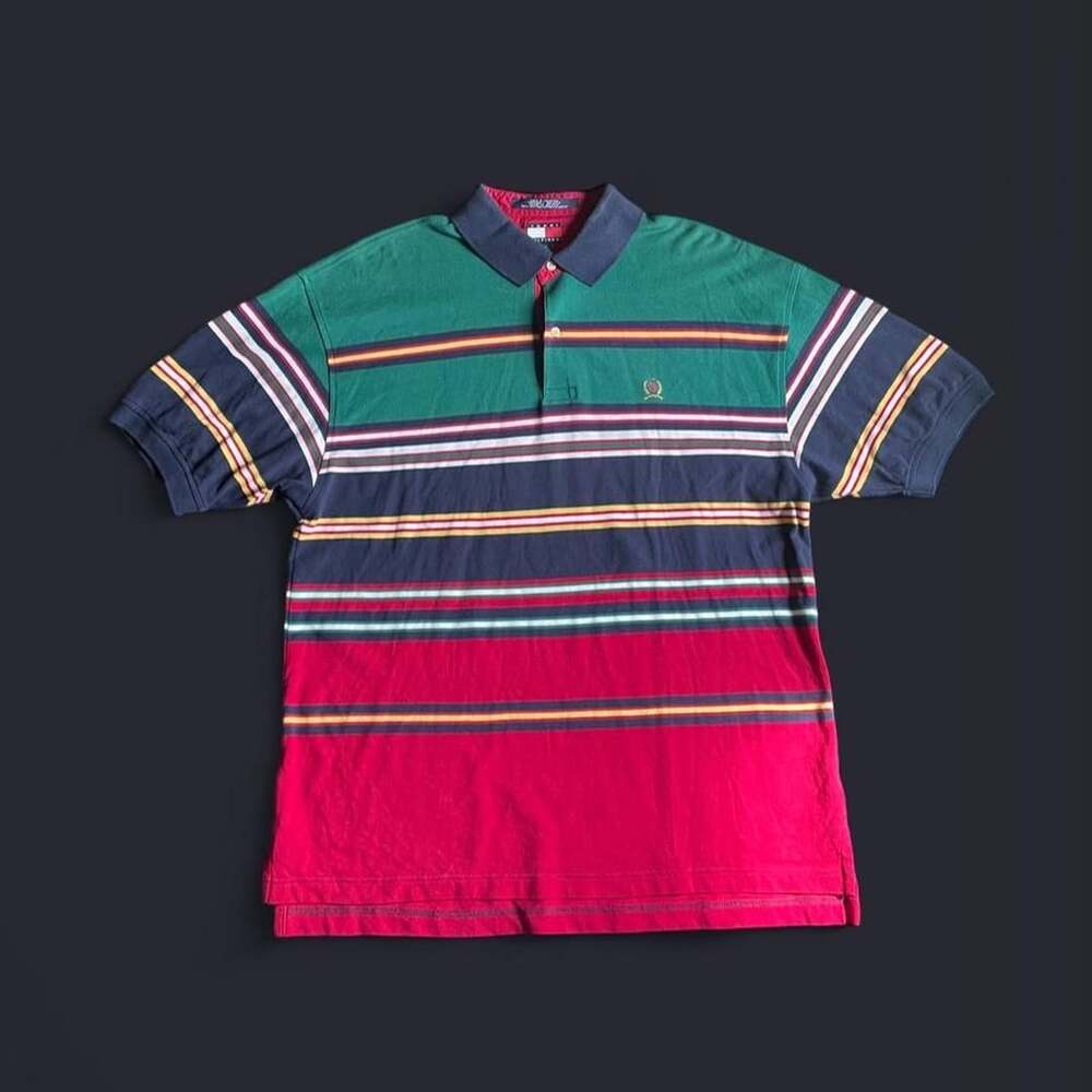 2000s Tommy Hilfiger Striped Polo Shirt XL Colorblock Spanish Soccer